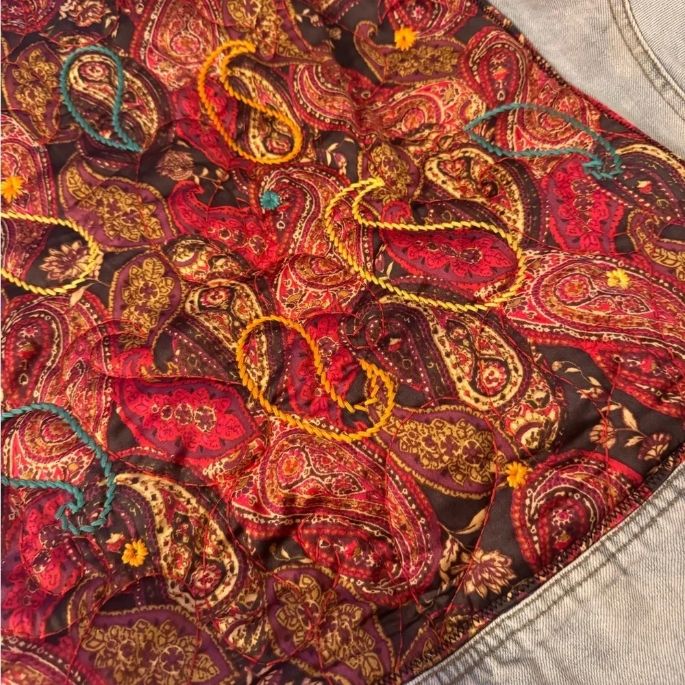 Free People Paisley Quilted Denim Jacket